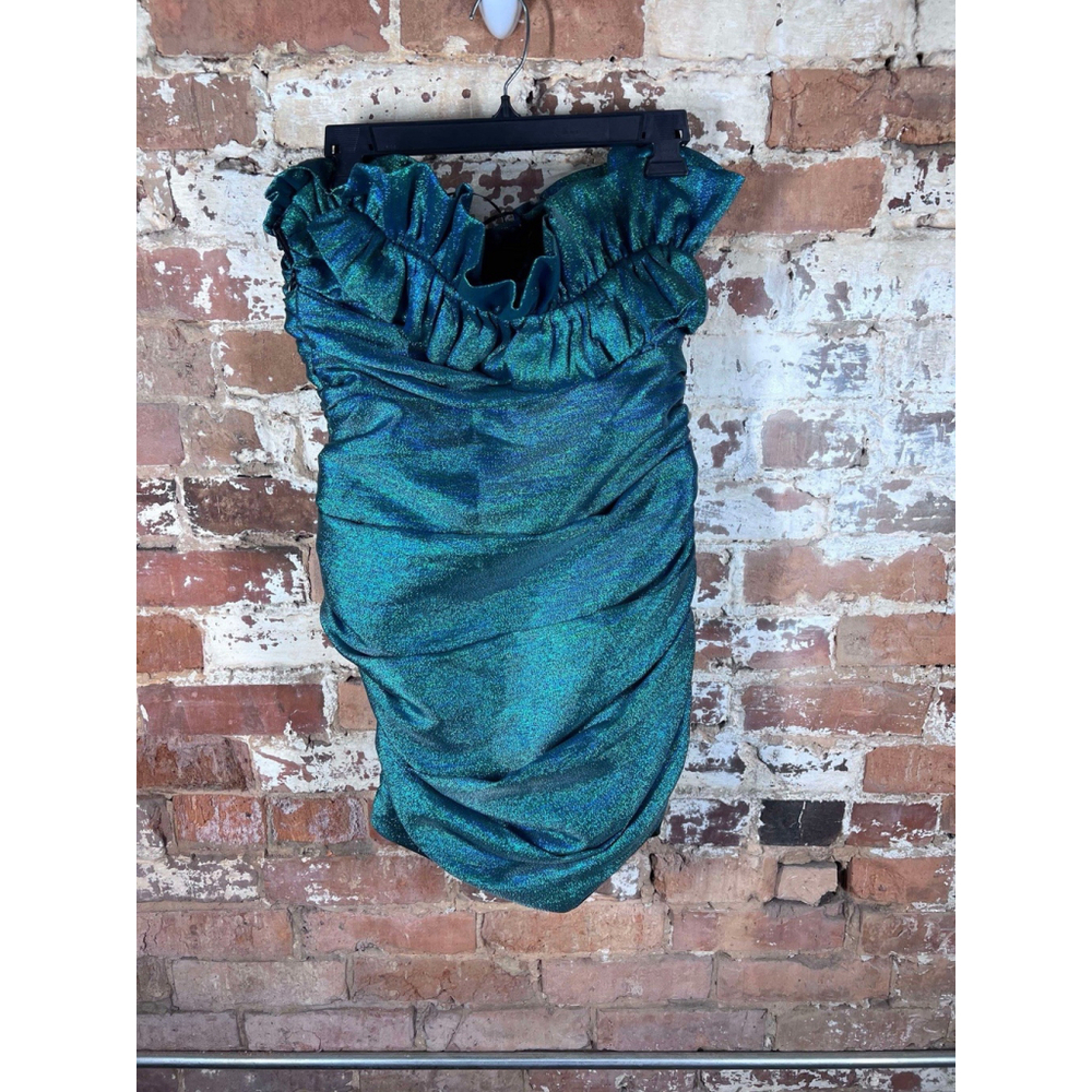 DO + BE Womens M Green Blue Shiny Short Dress Strapless Sexy Party Club Date